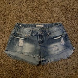 Distressed jean shorts